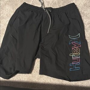 Hurley Black Board Shorts with Colorful Logo